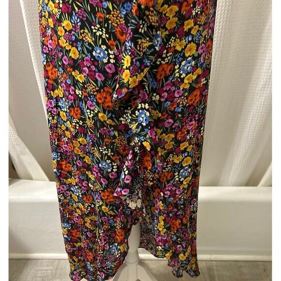 Lost+Wander Black Floral Ruffle Asymmetrical Hi Low Tie Back Midi Dress S New - Picture 7 of 12